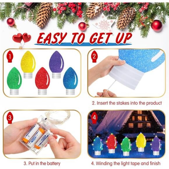 10 Pcs Christmas Yard Signs Decor with LED Lights Christmas Glitter Yard Signs - Picture 3 of 7